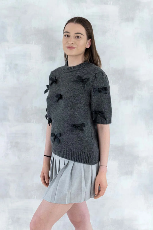 Pulover maneca scurta cu fundite aplicate 4004 - - NIZIA