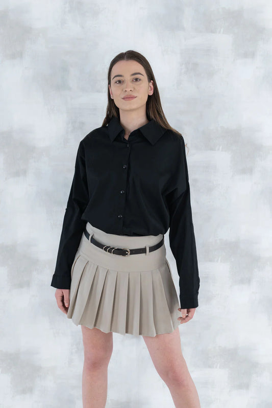 Fustă plisată cu pantalon fin integrat- bej 6007 - NIZIA