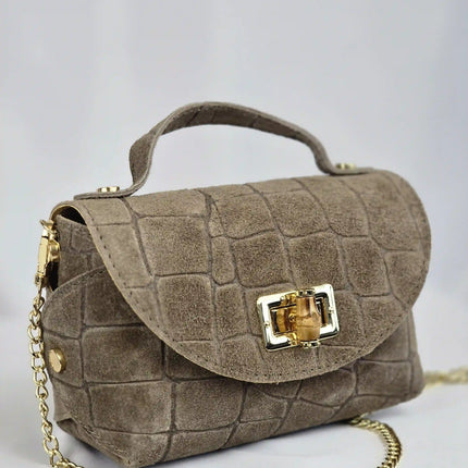Geantă Mini Suede Croco Cappuccino din 100% Piele Naturală