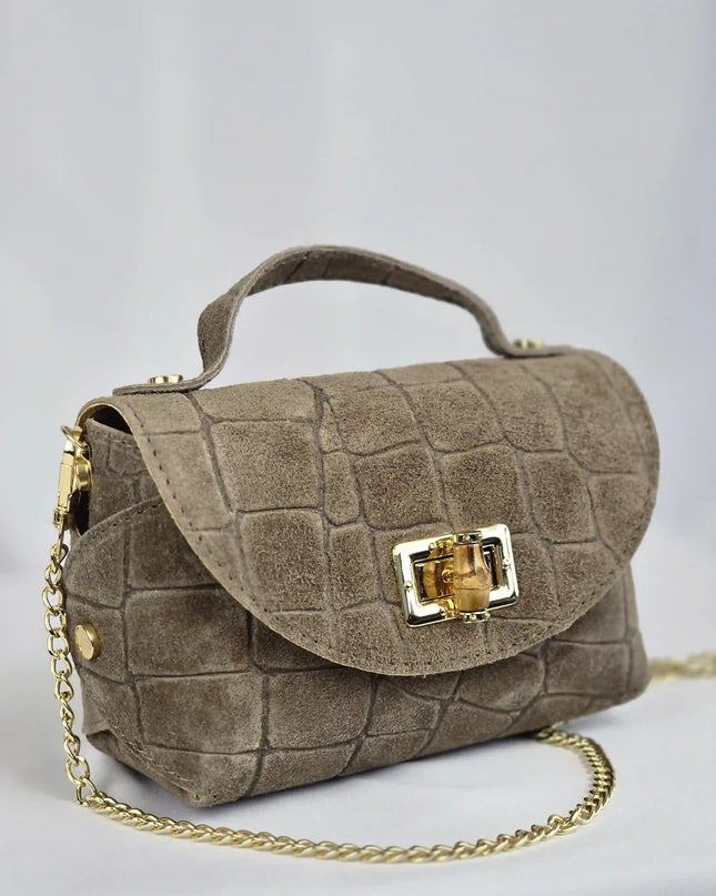 Geantă Mini Suede Croco Cappuccino din 100% Piele Naturală