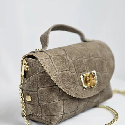 Geantă Mini Suede Croco Cappuccino din 100% Piele Naturală