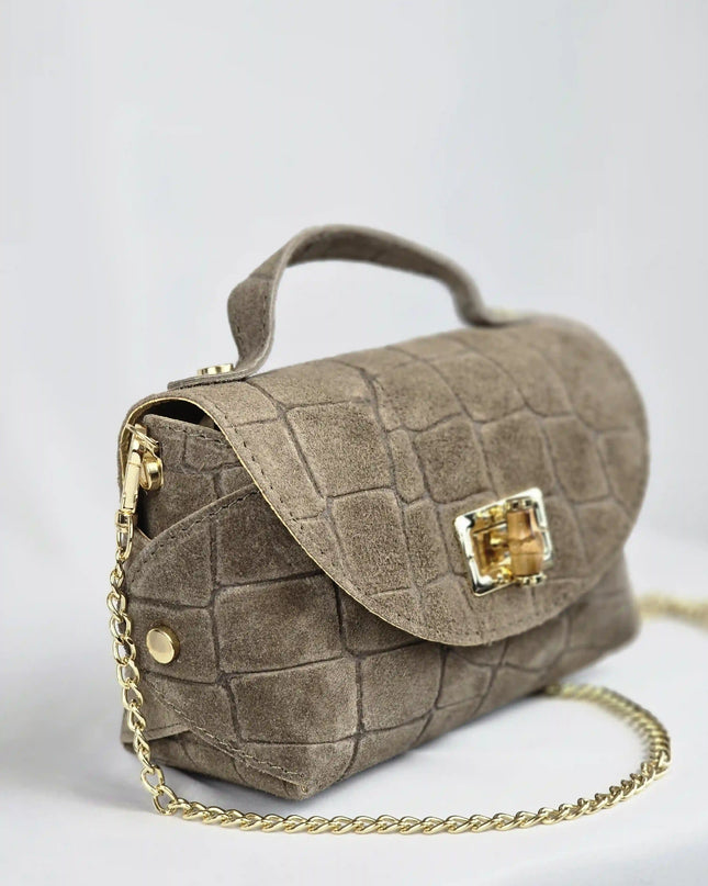 Geantă Mini Suede Croco Cappuccino din 100% Piele Naturală