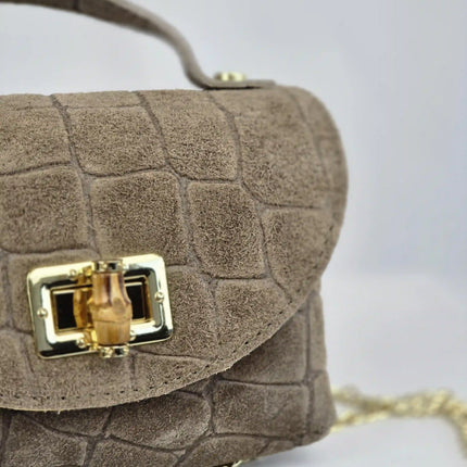 Geantă Mini Suede Croco Cappuccino din 100% Piele Naturală
