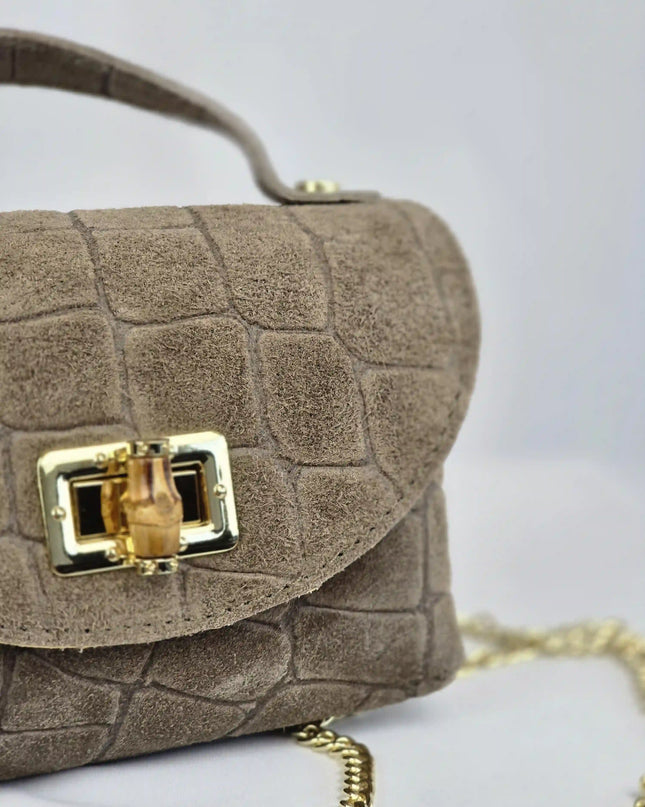 Geantă Mini Suede Croco Cappuccino din 100% Piele Naturală