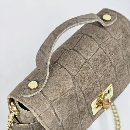 Geantă Mini Suede Croco Cappuccino din 100% Piele Naturală