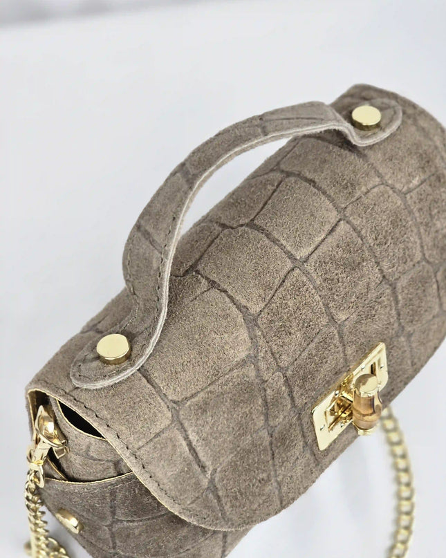 Geantă Mini Suede Croco Cappuccino din 100% Piele Naturală