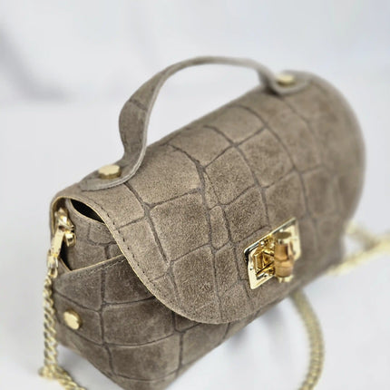 Geantă Mini Suede Croco Cappuccino din 100% Piele Naturală