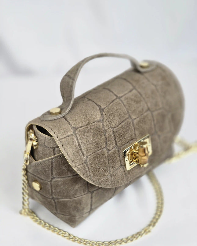 Geantă Mini Suede Croco Cappuccino din 100% Piele Naturală