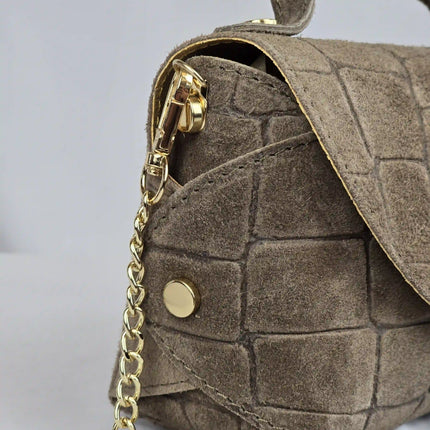 Geantă Mini Suede Croco Cappuccino din 100% Piele Naturală