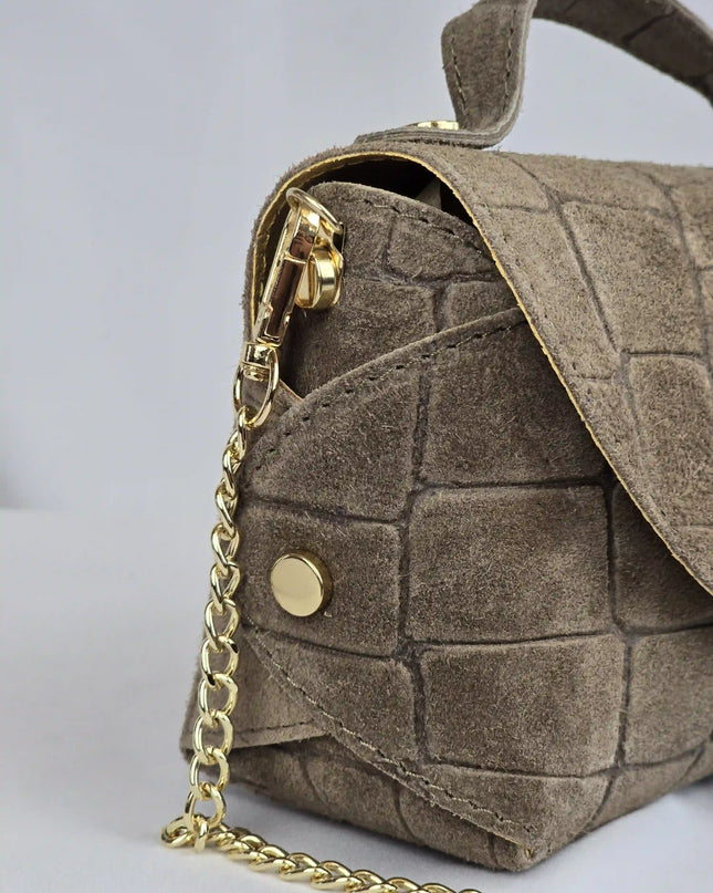 Geantă Mini Suede Croco Cappuccino din 100% Piele Naturală