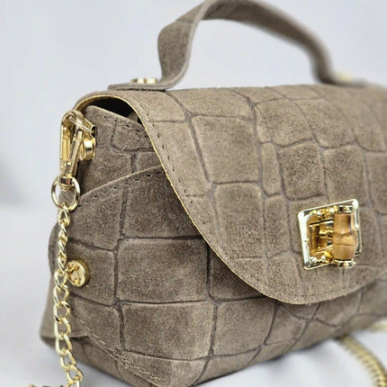 Geantă Mini Suede Croco Cappuccino din 100% Piele Naturală