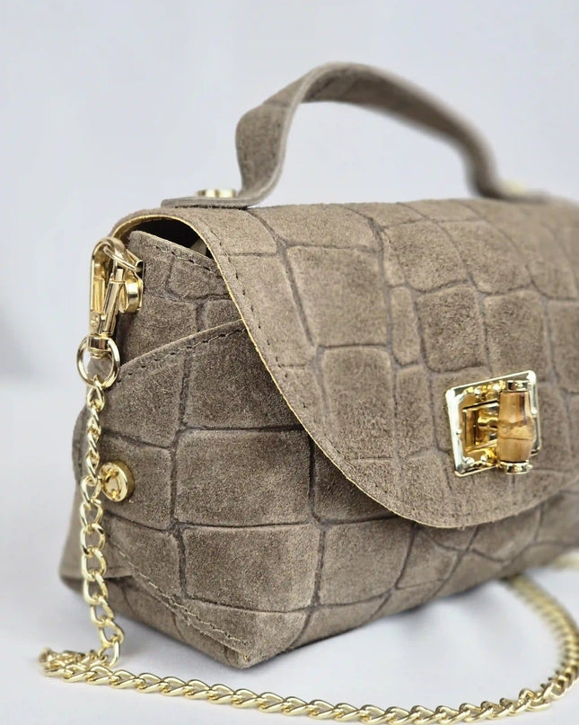 Geantă Mini Suede Croco Cappuccino din 100% Piele Naturală