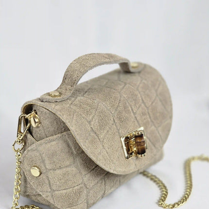 Geantă Mini Suede Croco Bej din 100% Piele Naturală
