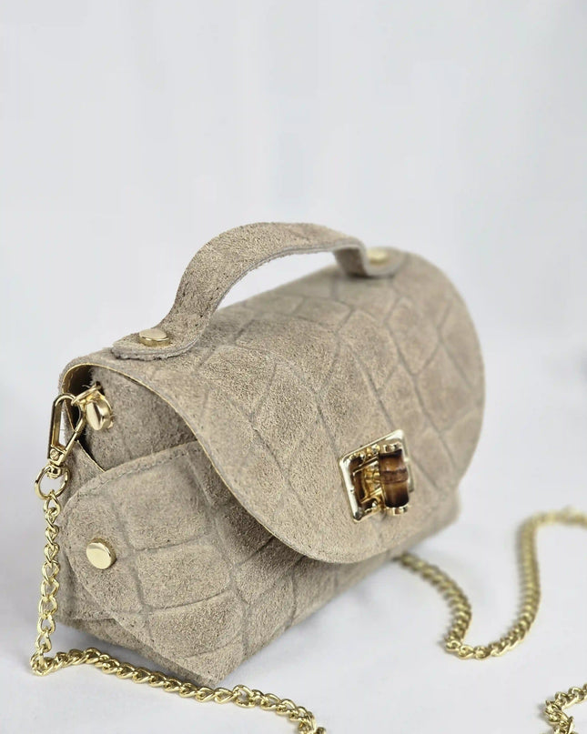 Geantă Mini Suede Croco Bej din 100% Piele Naturală