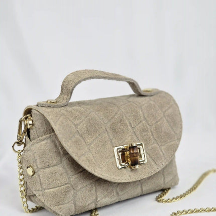 Geantă Mini Suede Croco Bej din 100% Piele Naturală