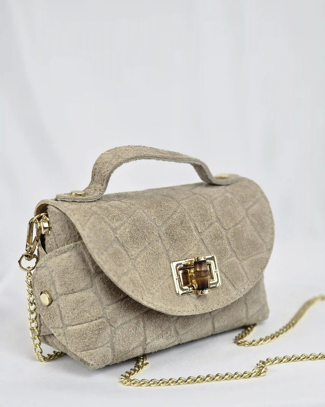Geantă Mini Suede Croco Bej din 100% Piele Naturală