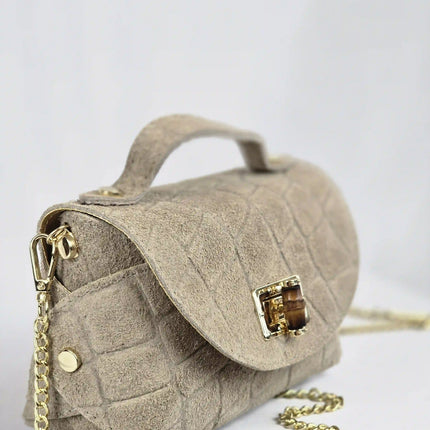 Geantă Mini Suede Croco Bej din 100% Piele Naturală