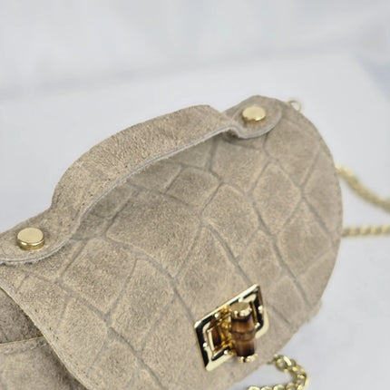 Geantă Mini Suede Croco Bej din 100% Piele Naturală