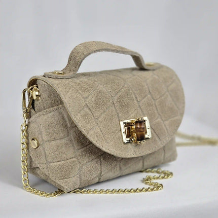 Geantă Mini Suede Croco Bej din 100% Piele Naturală