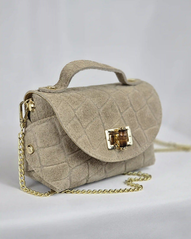 Geantă Mini Suede Croco Bej din 100% Piele Naturală