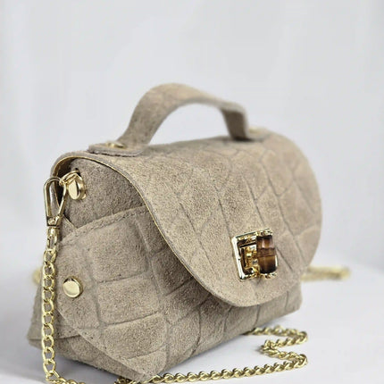 Geantă Mini Suede Croco Bej din 100% Piele Naturală