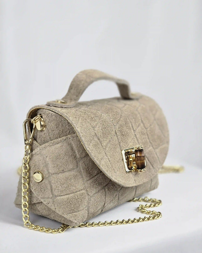 Geantă Mini Suede Croco Bej din 100% Piele Naturală