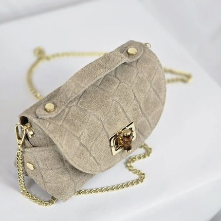 Geantă Mini Suede Croco Bej din 100% Piele Naturală
