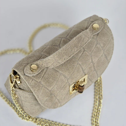 Geantă Mini Suede Croco Bej din 100% Piele Naturală