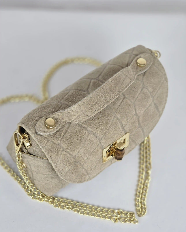 Geantă Mini Suede Croco Bej din 100% Piele Naturală