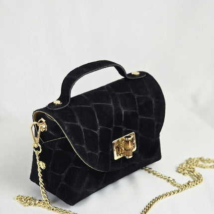 Geantă Mini Suede Croco din 100% Piele Naturală - negru