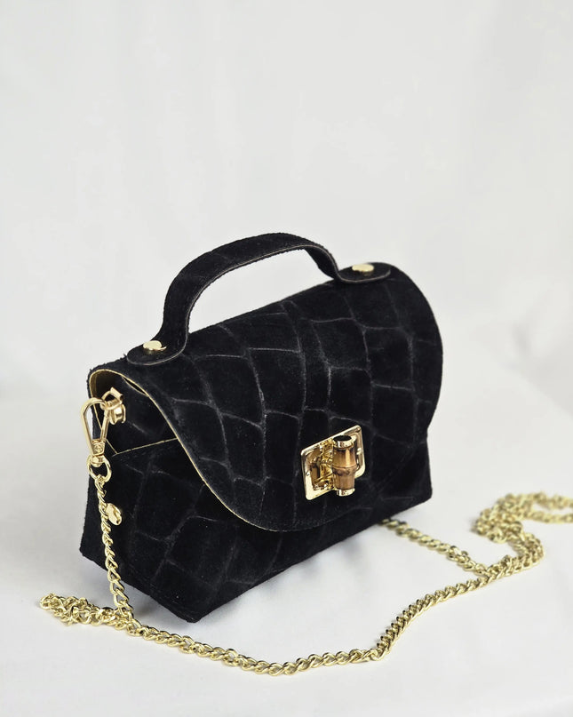 Geantă Mini Suede Croco din 100% Piele Naturală - negru