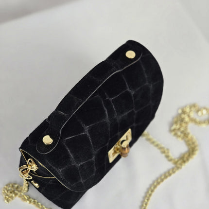 Geantă Mini Suede Croco din 100% Piele Naturală - negru