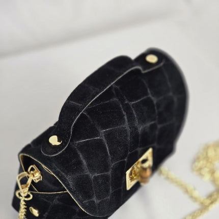Geantă Mini Suede Croco din 100% Piele Naturală - negru