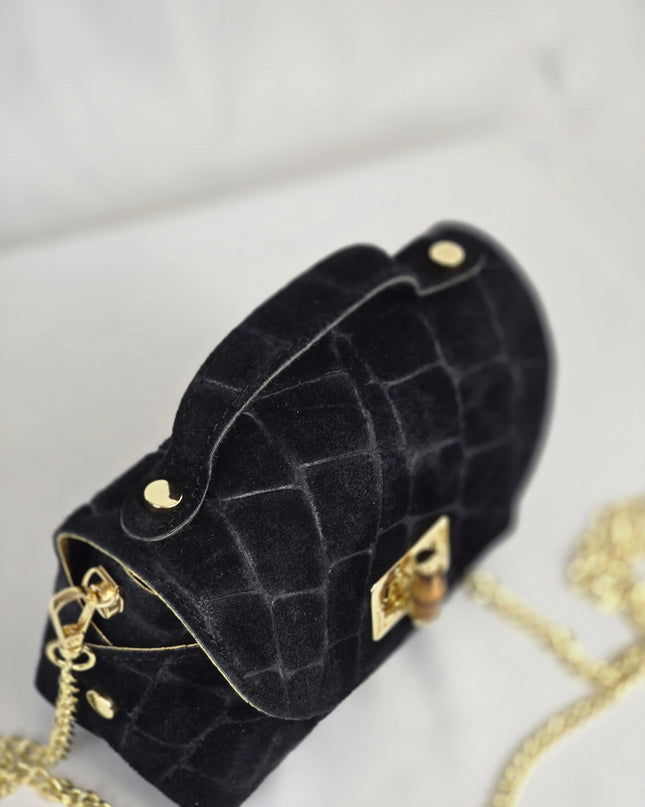 Geantă Mini Suede Croco din 100% Piele Naturală - negru