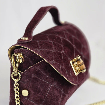 Geantă Mini Suede Croco Burgundy din 100% Piele Naturală