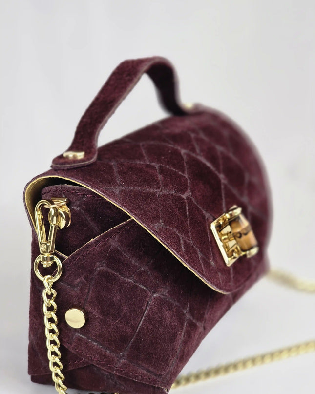 Geantă Mini Suede Croco Burgundy din 100% Piele Naturală