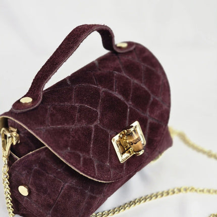 Geantă Mini Suede Croco Burgundy din 100% Piele Naturală