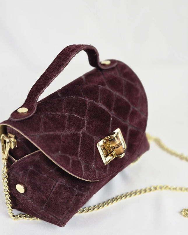 Geantă Mini Suede Croco Burgundy din 100% Piele Naturală