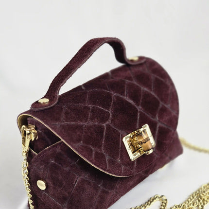Geantă Mini Suede Croco Burgundy din 100% Piele Naturală