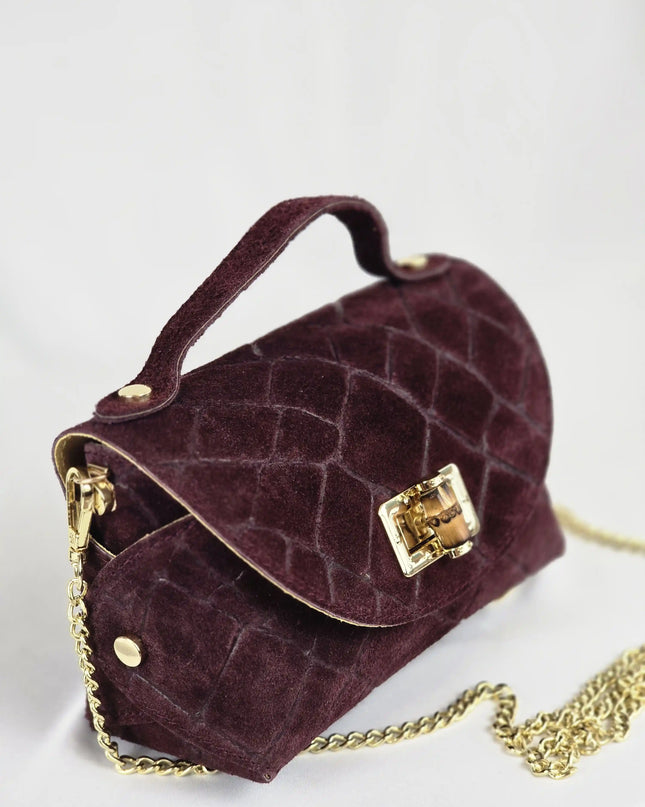 Geantă Mini Suede Croco Burgundy din 100% Piele Naturală