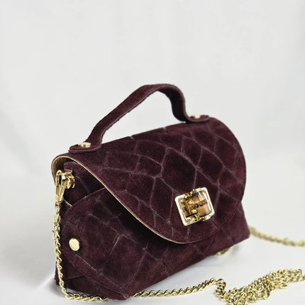 Geantă Mini Suede Croco Burgundy din 100% Piele Naturală