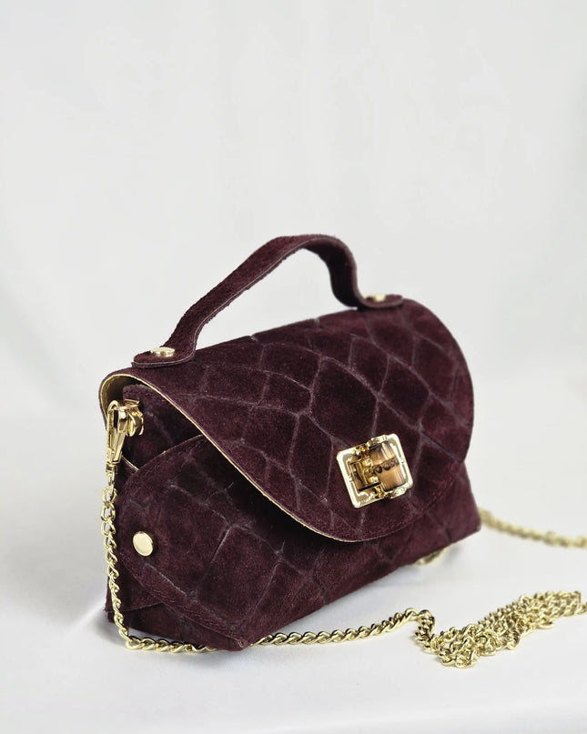 Geantă Mini Suede Croco Burgundy din 100% Piele Naturală