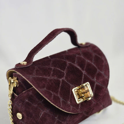 Geantă Mini Suede Croco Burgundy din 100% Piele Naturală