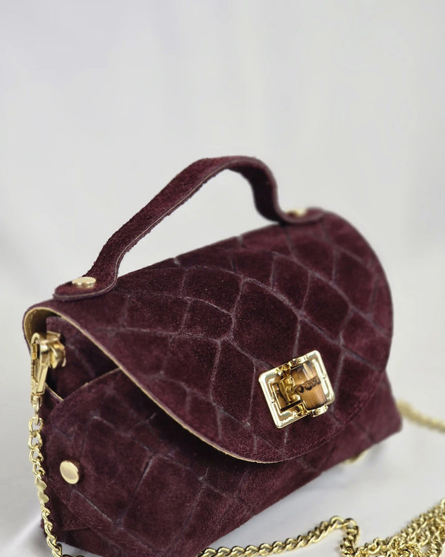 Geantă Mini Suede Croco Burgundy din 100% Piele Naturală