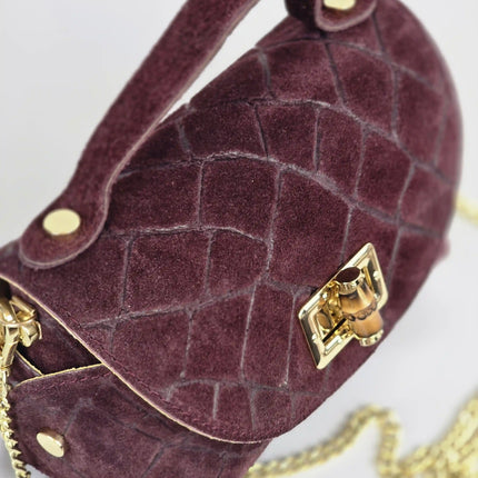 Geantă Mini Suede Croco Burgundy din 100% Piele Naturală