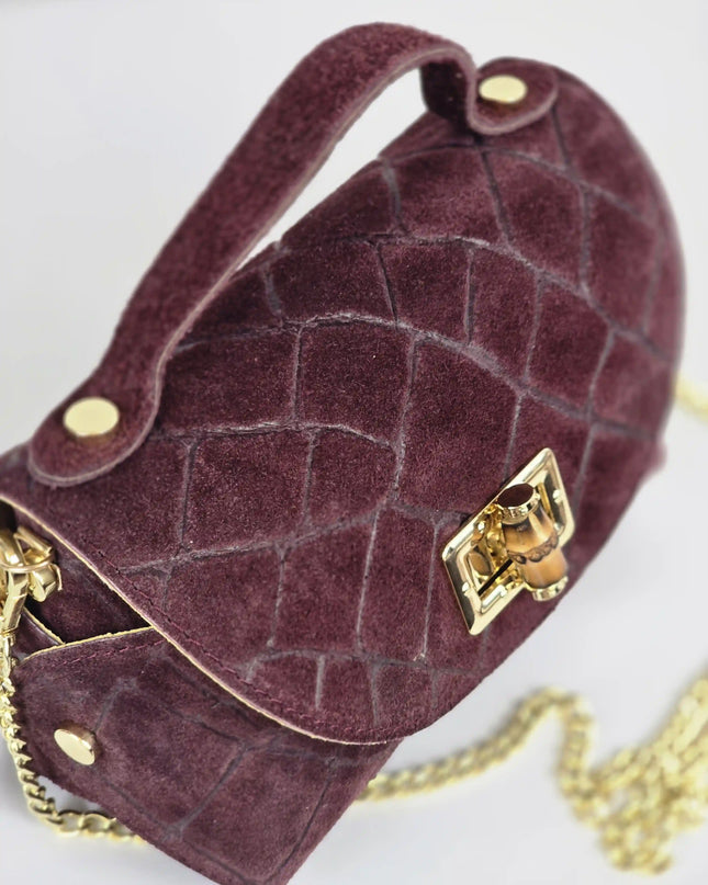 Geantă Mini Suede Croco Burgundy din 100% Piele Naturală