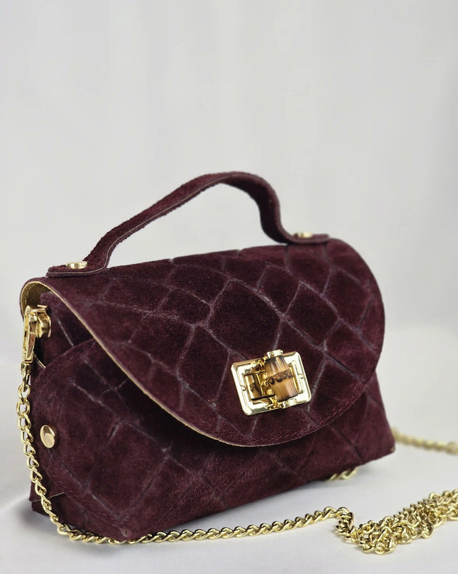 Geantă Mini Suede Croco Burgundy din 100% Piele Naturală