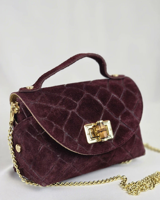 Geantă Mini Suede Croco Burgundy din 100% Piele Naturală