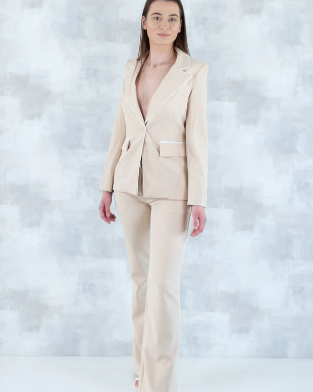 Costum bej elegant – Sacou și Pantaloni 5003-010 - NIZIA