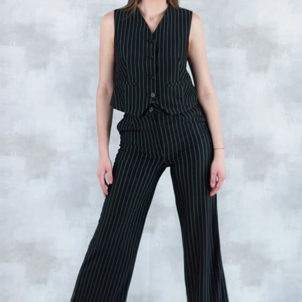 Compleu Negru în Dungi – Vestă și Pantaloni 5001-010 - NIZIA